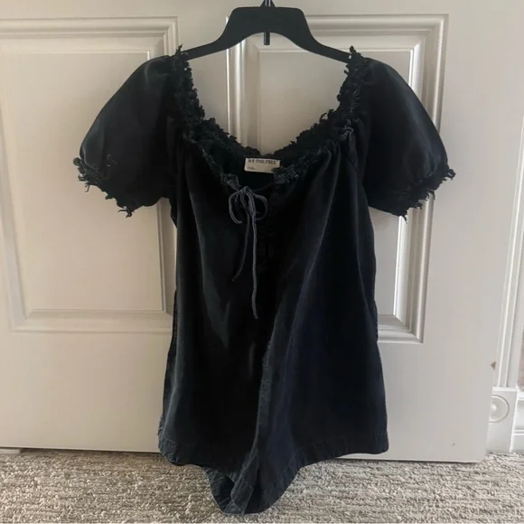 FREE PEOPLE DAISY ROMPER XS S WASHED CHARCOAL - Picture 5 of 8